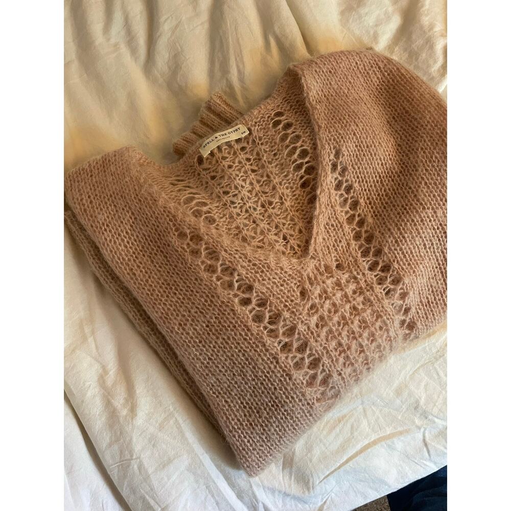 Spell & the Gypsy’s Spell Knit V-Neck Sweater Stone Angora Blend Size S/M - Picture 10 of 16
